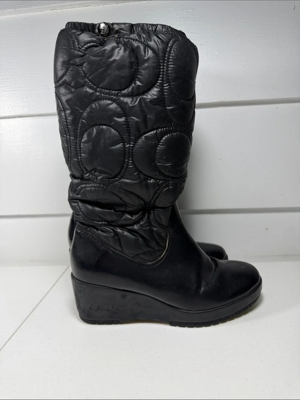 Coach Cantina Boots Quilted Wedge Puffer Black Pull On, size 5.5B